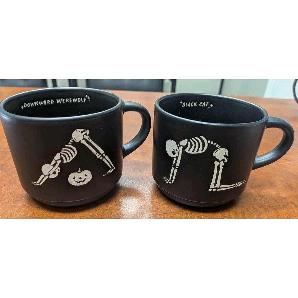 Prima Design Halloween Coffee Mugs Skeleton Yoga Pose Set of 2 Stackable